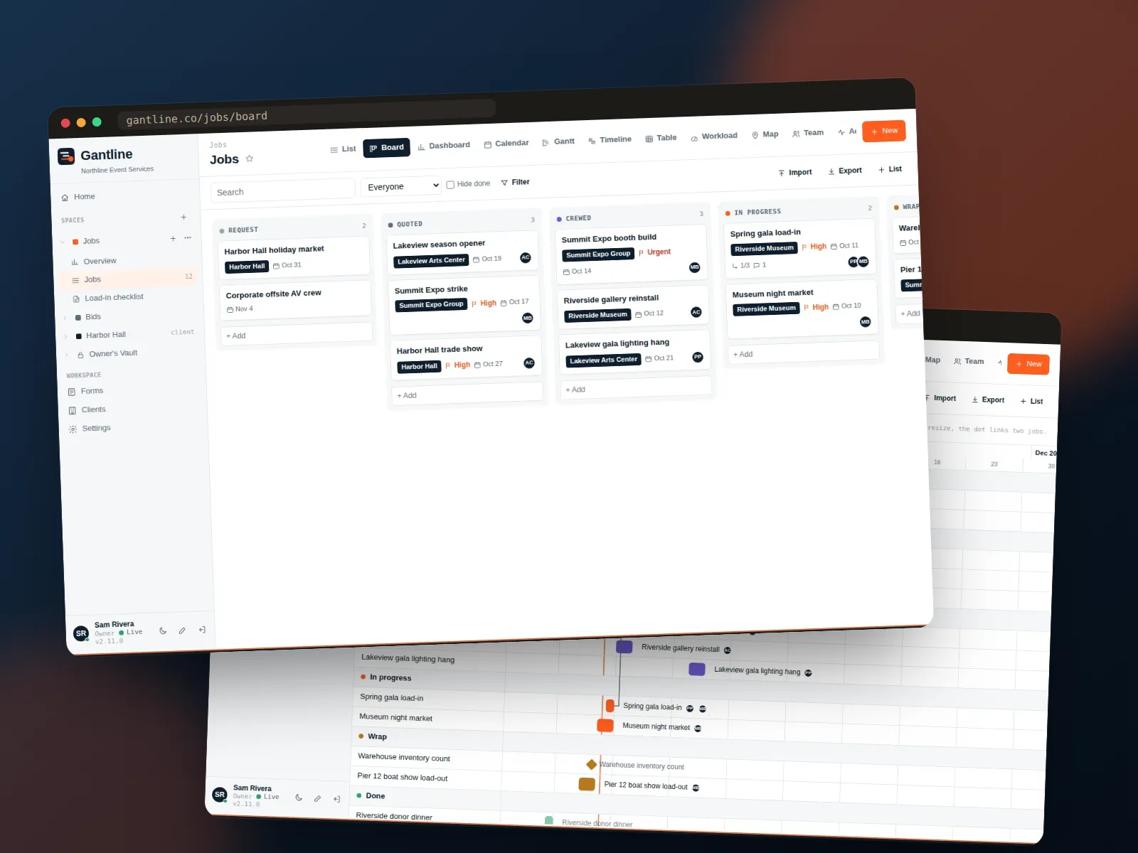 Gantline on a laptop and phone